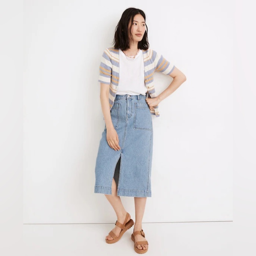 Madewell ||‎ Stretch Denim Slit Straight Midi Skirt in Antin Wash Blue 28 NWT